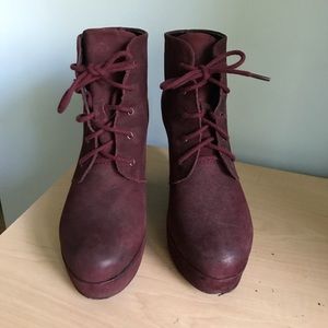 Raspberry suede heeled booties